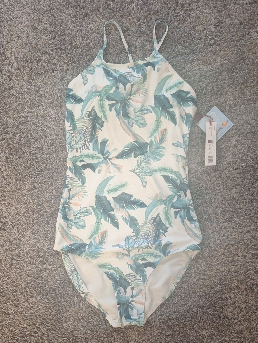 Tropical Leaf One-Piece Swimsuit - Mint & Cream